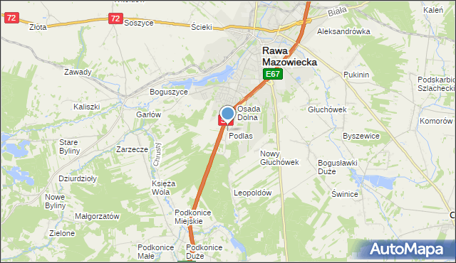 mapa Podlas, Podlas gmina Rawa Mazowiecka na mapie Targeo